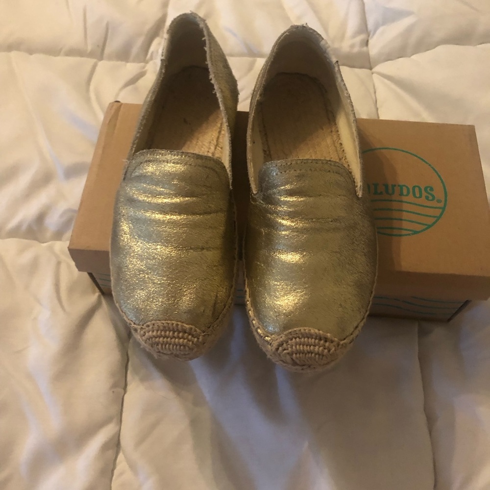 Soludos metallic gold slip on espadrille